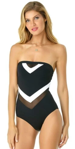 Anne Cole Color Block Mesh Chevron Spliced Bandeau Swimsuit 9 Anne Cole Color Block Mesh Chevron Spliced Bandeau Swimsuit -Tial Muse Shop 19MO01804 BLK 1621