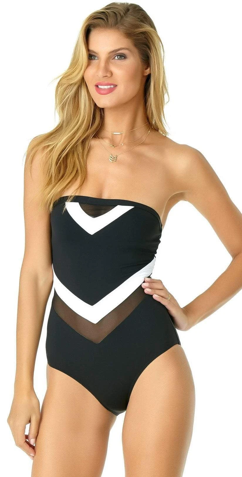 Anne Cole Color Block Mesh Chevron Spliced Bandeau Swimsuit 6 Anne Cole Color Block Mesh Chevron Spliced Bandeau Swimsuit - Image 4