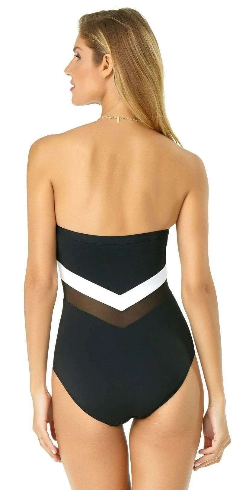 Anne Cole Color Block Mesh Chevron Spliced Bandeau Swimsuit 4 Anne Cole Color Block Mesh Chevron Spliced Bandeau Swimsuit - Image 2