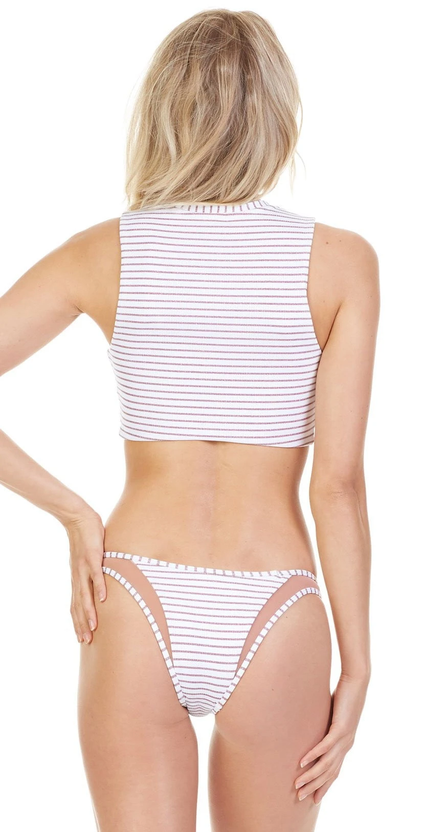 Tori Praver Manon Fine Rib Bikini Bottom In Rose Gold Stripe 3 Tori Praver Manon Fine Rib Bikini Bottom In Rose Gold Stripe