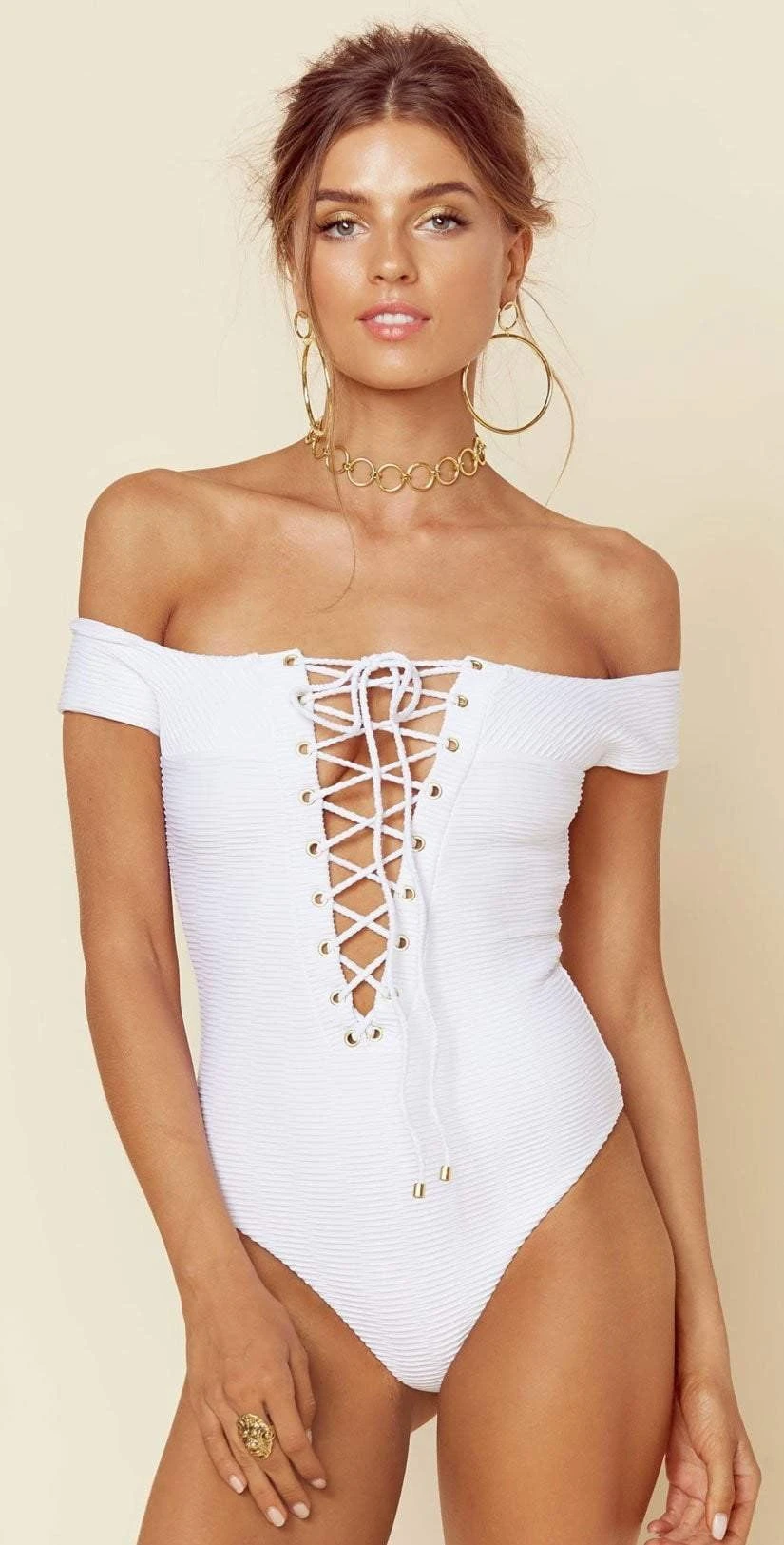 Blue Life Off Shoulder One Piece In White Jacquard 390-9466-WHT 3 Blue Life Off Shoulder One Piece In White Jacquard 390-9466-WHT