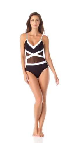 Anne Cole Hot Mesh Spliced Mesh One Piece Swimsuit -Tial Muse Shop 20MO06516 1008
