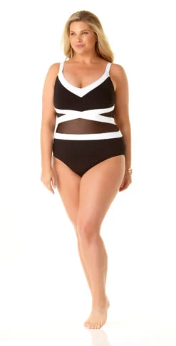 Anne Cole Hot Mesh Spliced Mesh One Piece Swimsuit -Tial Muse Shop 20PO06516 BLK 1535
