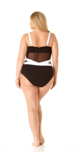 Anne Cole Hot Mesh Spliced Mesh One Piece Swimsuit -Tial Muse Shop 20PO06516 BLK 1554