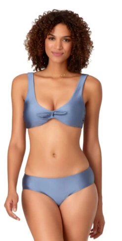 Anne Cole Studio Tie Front Deep Scoop Bikini Top In Pewter