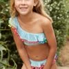 PQ Swim Cabana Blue One Shoulder Pom Pom Girls Bikini -Tial Muse Shop 28 1