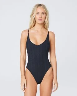 Pointelle Rib Gianna One Piece Swimsuit 12 Pointelle Rib Gianna One Piece Swimsuit -Tial Muse Shop 6108474 PTGIMC21 BLK H 1