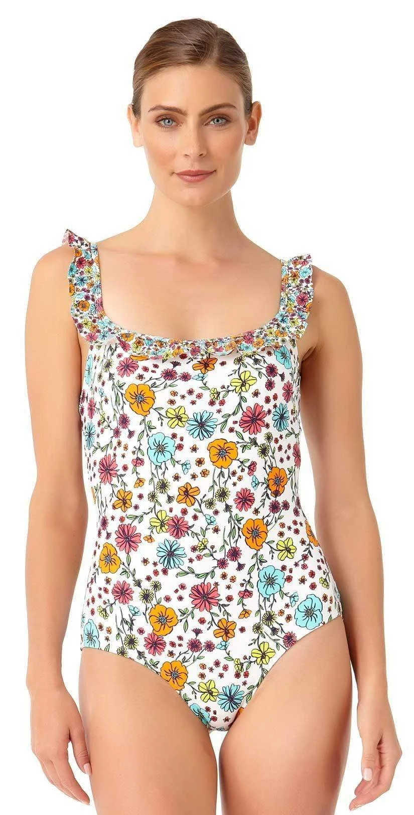Anne Cole Lazy Daisy Flounce One Piece Swimsuit In White 3 Anne Cole Lazy Daisy Flounce One Piece Swimsuit In White