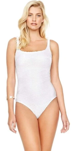 Gottex Essence Square Neck Tank One Piece Swimsuit In White