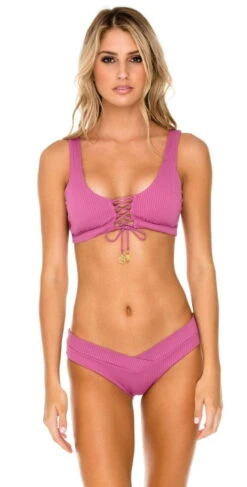 Luli Fama Orillas Del Mar Lace Up Bralette Bikini Top In Raspberry