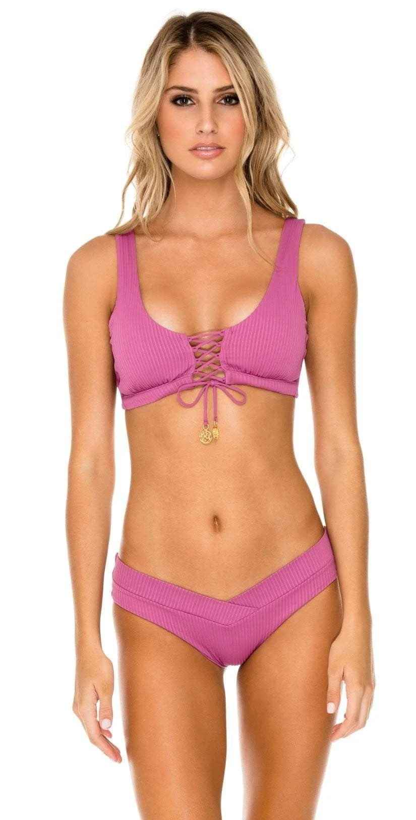 Luli Fama Orillas Del Mar Lace Up Bralette Bikini Top In Raspberry 3 Luli Fama Orillas Del Mar Lace Up Bralette Bikini Top In Raspberry