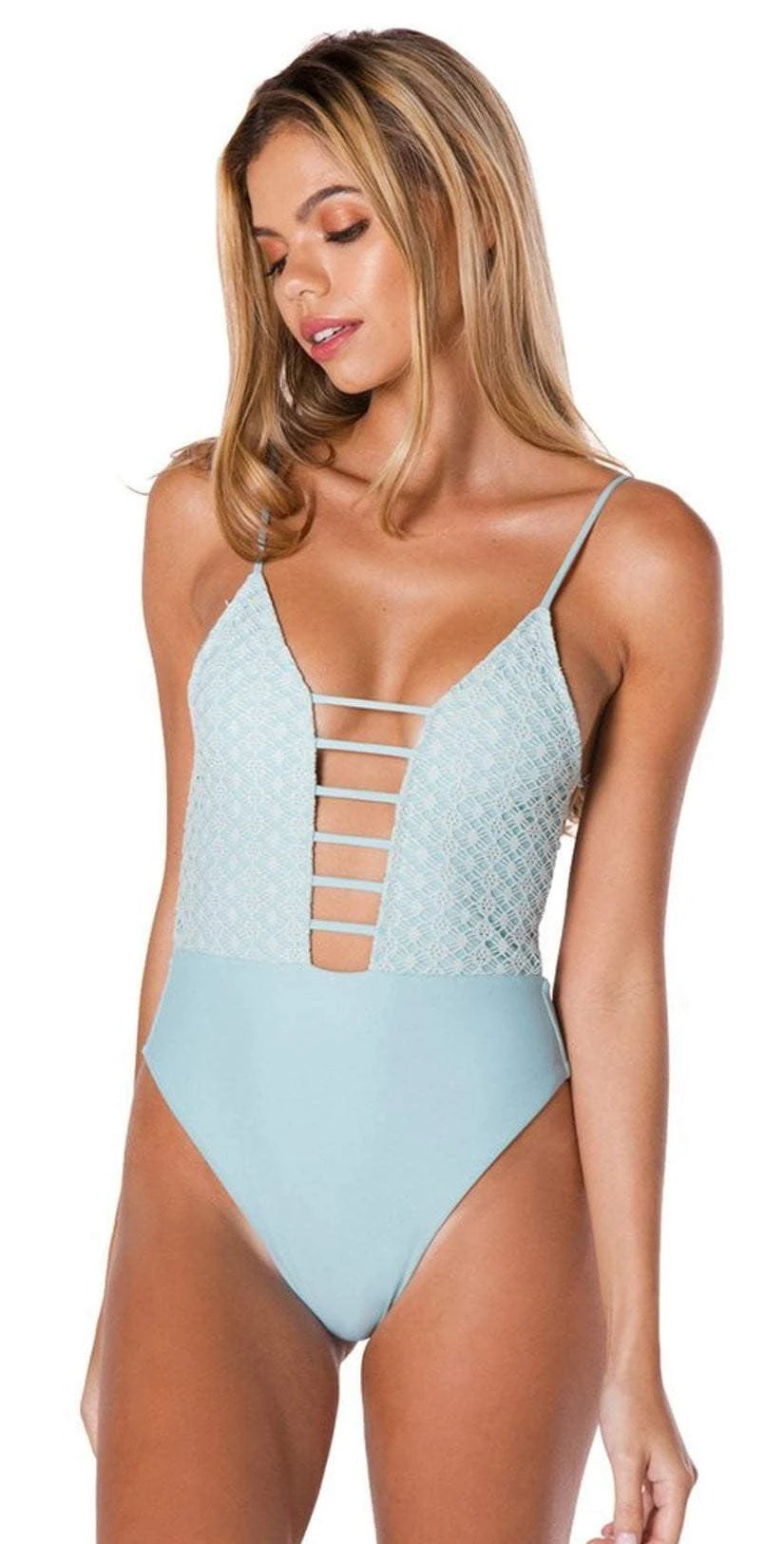 Montce Crochet Caged One Piece In Aqua Marine 5 Montce Crochet Caged One Piece In Aqua Marine - Image 3