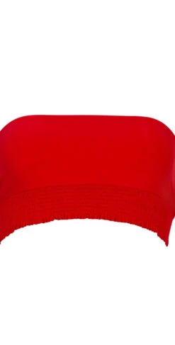 PilyQ Red Coral Smocked Bandeau Bikini Top -Tial Muse Shop R20 FLAT REC 362B 1