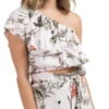 Elan Ruffled One Shoulder Crop Top In Pale Pink Botanical SCP1908-PPK-BO -Tial Muse Shop SCP1908