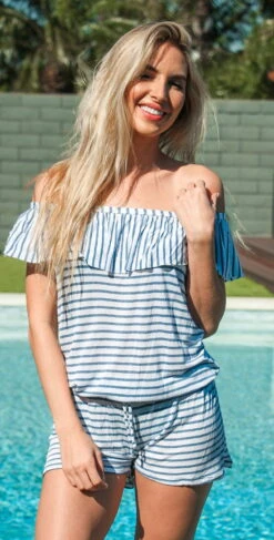 Splendid Chambray All Day Off The Shoulder Romper SP48777-BLU -Tial Muse Shop SPlendidsummer2017chambrayalldayromperIMG 4966