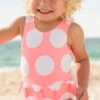 Snapperrock Little Girl's Neon Coral Spot Skirted Swimsuit G13075 -Tial Muse Shop Snapperrock Neon Coral Skirted baby swimsuit