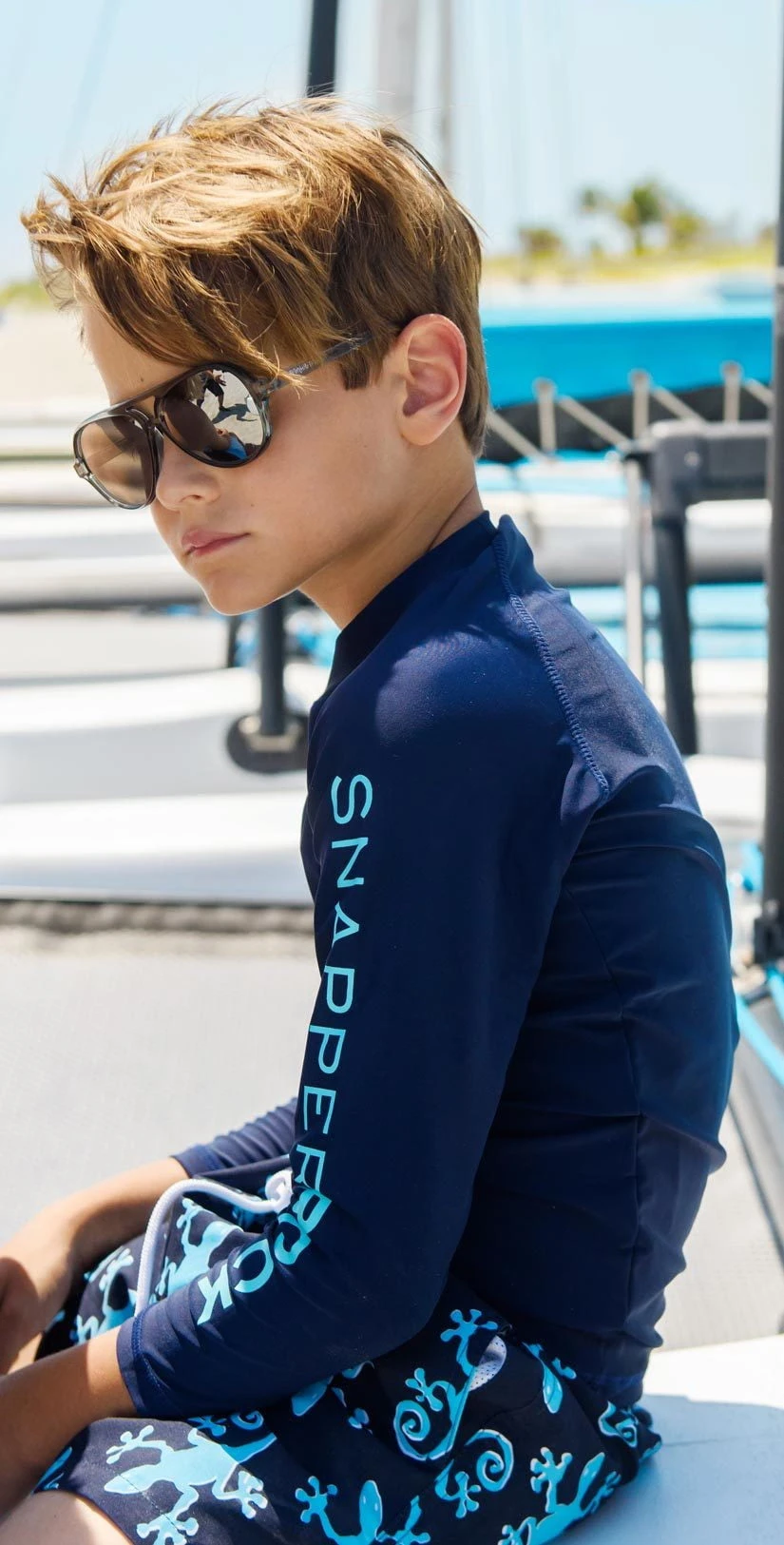 Snapperrock Boy's Arm Band Long Sleeve Rashguard Top In Navy B20053L 3 Snapperrock Boy's Arm Band Long Sleeve Rashguard Top In Navy B20053L