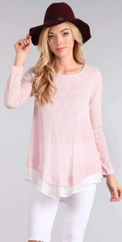 Chris And Carol Knit Sweater With Chiffon Detail In Pink 1601066T