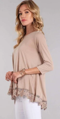 Chris And Carol Lace Bottom Trim With 3/4 Sleeves In Beige CTB018 -Tial Muse Shop chris and carolCTB018 BEIGE 20 6d6abbd1 42d4 4f77 a06f d1b21512980b
