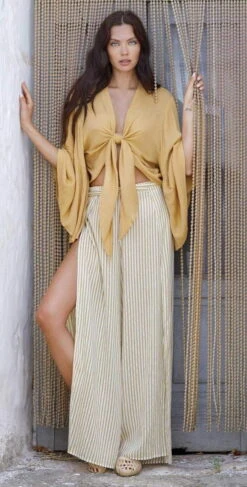 Elan Mustard Stripe Wrap Pants RYS2082 MUS