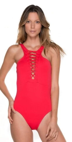 Malai High Neck One Piece In Cherry OP0092 7 Malai High Neck One Piece In Cherry OP0092 -Tial Muse Shop malaiOP92