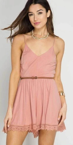 She + Sky Cami Romper With Lace Hem Line In Dusty Rose SL4120