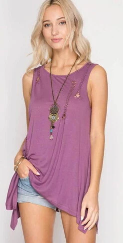 She + Sky Sleeveless Top With Braided Cutout Detail SL5262