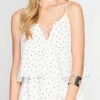 She + Sky Sleeveless Woven Polka Dot Romper SL5137 -Tial Muse Shop she and skyromper in whiteSL5137 Color 23