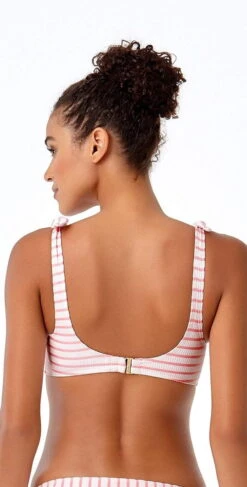 Anne Cole Studio Coral And White Striped Bikini Top -Tial Muse Shop top back18ST13602 18SB32202 COR 537